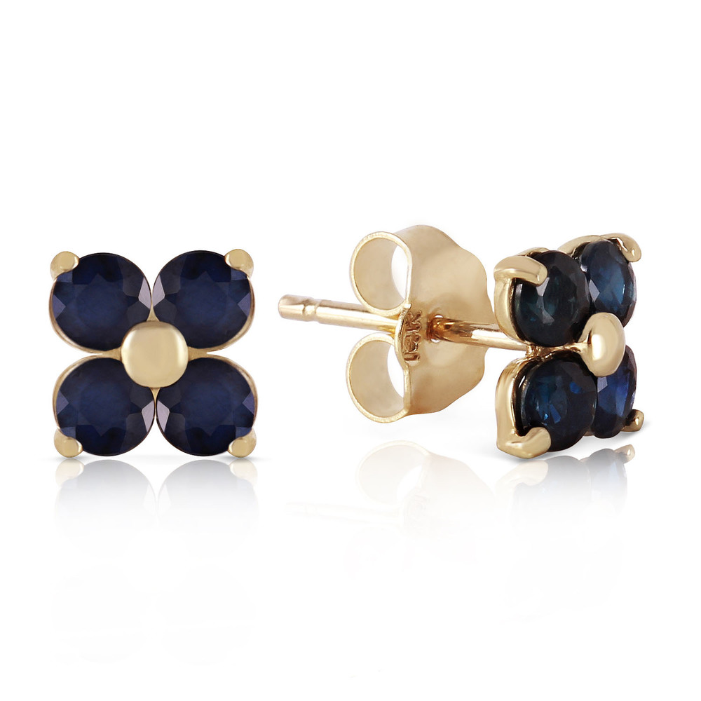 14K. SOLID GOLD STUD EARRINGS WITH NATURAL SAPPHIRES (Yellow Gold)
